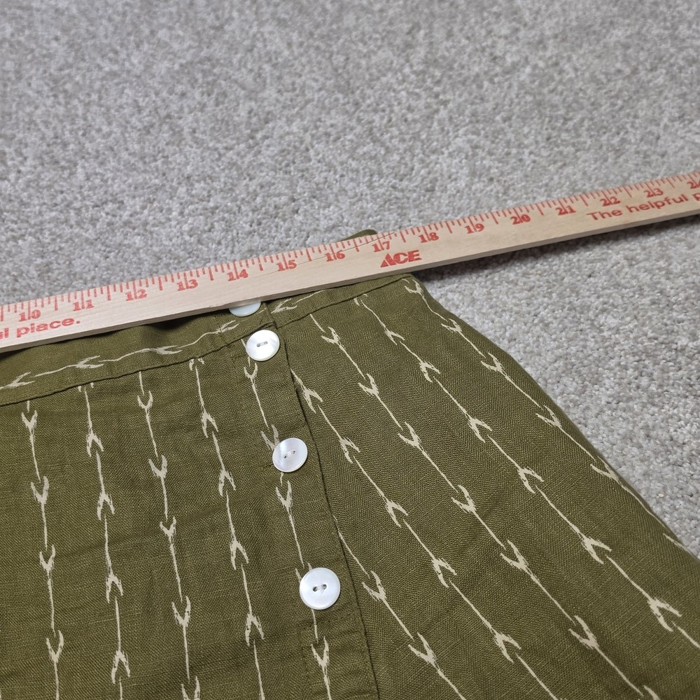 Garnet Hill Kona 100% Linen Patterned Skirt Women's Sz L Green/Brown Boho Artsy - Picture 10 of 10